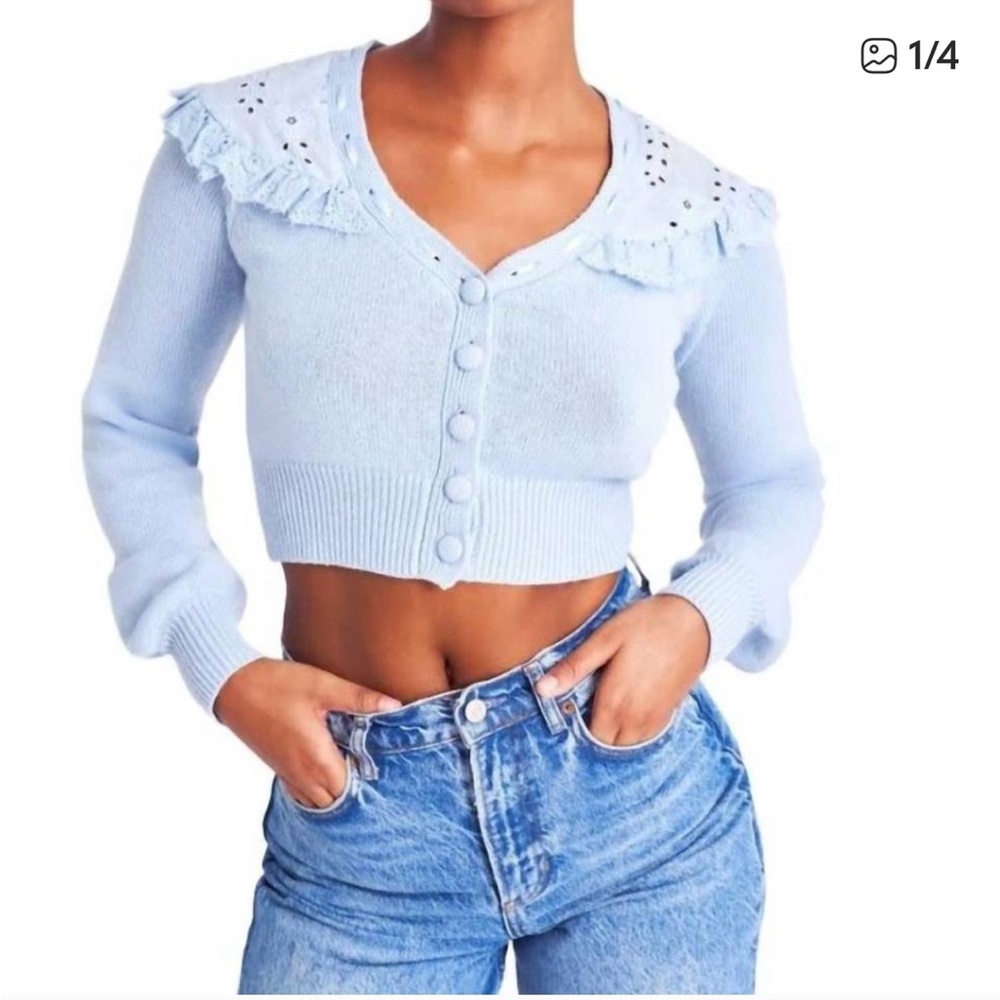 LoveShackFancy Light Blue Cropped Cardigan